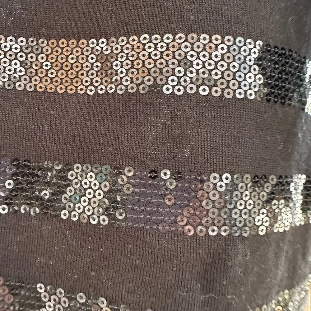 Banana Republic Sequined Striped Merino Wool 3/4 Sleeve Black Sweater Medium - Picture 4 of 16